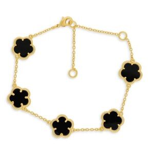 Flower 14K Goldplated & Jet Onyx Bracelet 14K goldplated brass